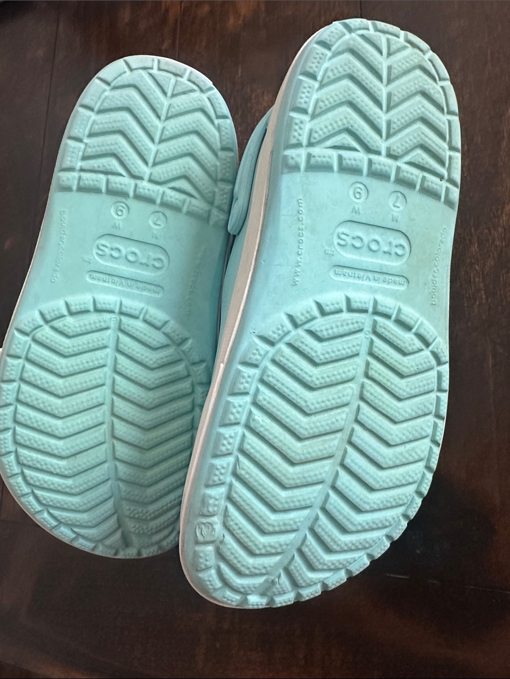 CROCS women’s Light Aqua Slip-On Clogs with Charms - Picture 2 of 2